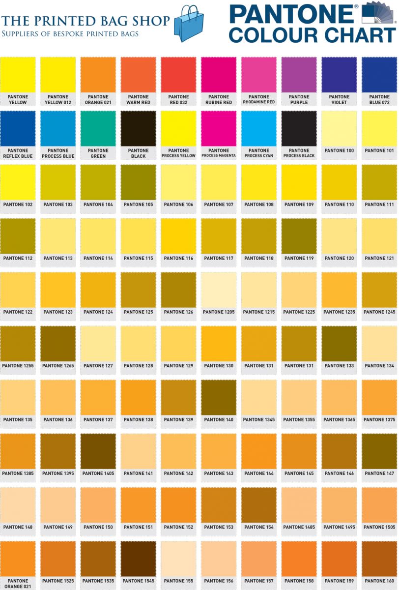 Pantone Colour Guide | The Printed Bag Shop | Pantone Numbers