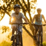 family riding bikes