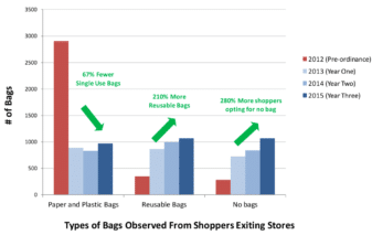 Types of bags observed from shoppers exiting stores