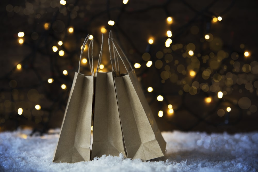 Printed Carrier Bags in Snow for Christmas Promotion