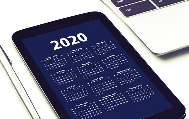 2020 Calendar on Tablet