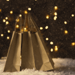 Paper bags next to Christmas lights